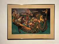 Overall view of framed print showing image, mat and frame