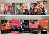 Eleven Lora Leigh paperback adult romance novels showing front cover artwork and titles.
