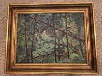 Close-up of brushwork showing textured impasto and color palette