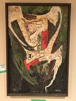 Full view of the framed abstract wall art painting showing overall condition and signature.
