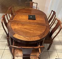 Overhead view of round table and six chairs