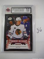Front view of the graded hockey card featuring Connor Bedard, showing player image and card details with grading label