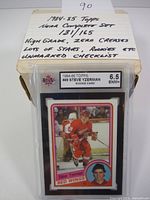 Front view of graded Steve Yzerman rookie card in protective case with grade label 6.5 ENM+