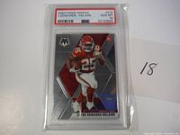 Front image of the 2020 Panini Mosaic #212 Clyde Edwards-Helaire rookie football card, graded PSA 10 and encased in a protective hard case.