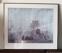 Front view of the framed art print depicting HMS Victory and accompanying ships from the Battle of Trafalgar