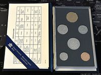 Front view of 1989 Canadian specimen coin set in original case with informational card