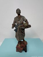 Front view of the spelter figurine showing detailed painted dress and basket.