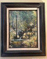 Framed forest landscape oil painting by Richard Brian Hazel, showing overall artwork and frame.