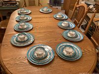 Full view of all 10 place settings on table