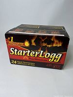 Front and top of the box showing brand name StarterLogg, Pine Mountain, and quantity 24 wood firestarters in the box.