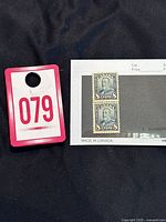 Pair of 8 cent blue Canadian postage stamps featuring King George V mounted on a card with catalog reference.