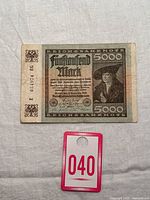 Front side of the 1922 Germany 5000 Mark Reichsbanknote showing denomination, German text, serial number, and a portrait of a man.
