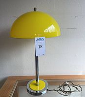 Full view of yellow dome shade on chrome stem and base, shows overall design and condition