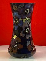 Front view of vase showing overall floral hand-painted design in dark colors.