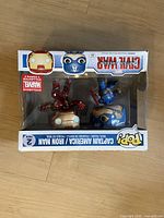 Top view of Captain America/Iron Man 2-pack Funko Pop in original Marvel box