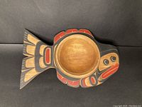 Top down view of the wooden fish-shaped bowl showing the full design and smooth inner bowl.