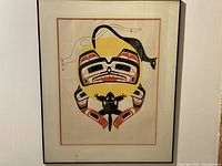 Full view of framed First Nations art print showing overall condition, style, and framing details.