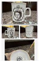 White ceramic mug with black portraits of Queen Elizabeth II and Prince Philip with commemorative text and Kiln Craft logo bottom
