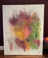 Full view of the 48x60 inch abstract painting showing vibrant colors and textured paint application on white background.