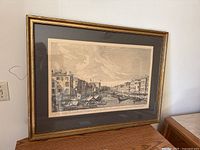 Front view of framed print showing entire Venice canal scene
