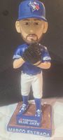 Front view of Marco Estrada bobblehead in Blue Jays uniform with glove and cap