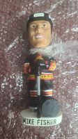 Front view of Mike Fisher Ottawa Senators NHL resin bobblehead, showing full figure pose, uniform, and hockey stick with name on base.