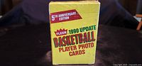 Front view of sealed 1990 Fleer 5th Anniversary Edition NBA Update box showing product name and edition