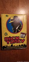 Front of the Dick Tracy box showing logo, price (45 cents), and description of cards as super glossy movie cards with puzzles.