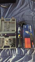 Photo showing Roto Matic rotary tool, Mastercraft cordless screwdriver, original box, and power adapter