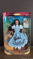 Full front view of Barbie doll in original packaging showing detailed clothing and box design.
