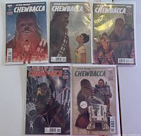 Full set of five Marvel Star Wars Chewbacca comics, issues #1 to #5, displayed in plastic bags and boards.