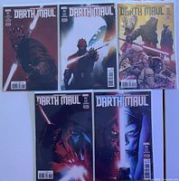 Five Marvel Star Wars Darth Maul comic books in protective bags and boards with distinct cover art.