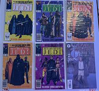 Full view of all six comics bagged and boarded together: four Return of the Jedi issues (including two copies of issue 2) and one Episode 1 comic.