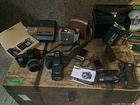 Overview of all items arranged on wooden chest