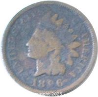 Obverse of 1896 Indian Head One Cent Coin showing Lady Liberty in Native American headdress.
