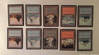 All 10 black-border dual land cards laid out, showing fronts