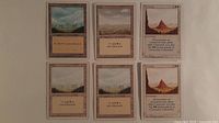 Front view of all six cards (four Plains, two Conversion)