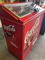 Angled front view showing side panel and glass top