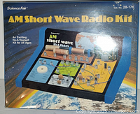 Front of the Science Fair AM Short Wave Radio Kit box showing the assembled radio model image and product details.