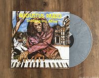 Photo of Augustus Pablo 'Dubbing in Africa' vinyl LP with gray marbled record and illustrated cover showing musician playing keyboard.