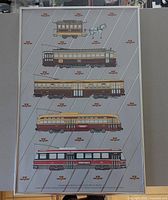 Framed vintage TTC trolley car poster showing five models from different years.