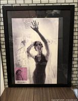 Full view of framed signed Sarah McLachlan poster with Meet & Greet Pass attached