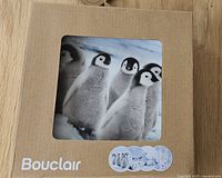 Box showing Bouclair brand and image of penguin design on plates