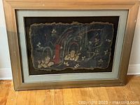 Full view of the framed Chinese stucco fresco painting, showing the overall composition and condition.