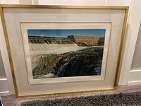 Full view of Ken Danby lithograph print in gold frame showing waterfall scene