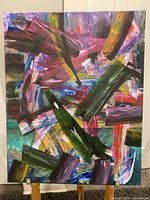 Full view of the original acrylic abstract painting featuring bold multicolored brushstrokes on a 16x20 canvas.