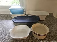 All seven pieces arranged on countertop