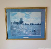 Front view of framed Monet "Poppies" print showing artwork, mat and gold frame