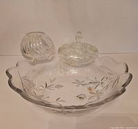 Group shot of serving bowl, covered candy dish and vase