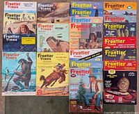 Display of all 20 Frontier Times magazines laid out, showing front covers with various Western-themed illustrations and titles.